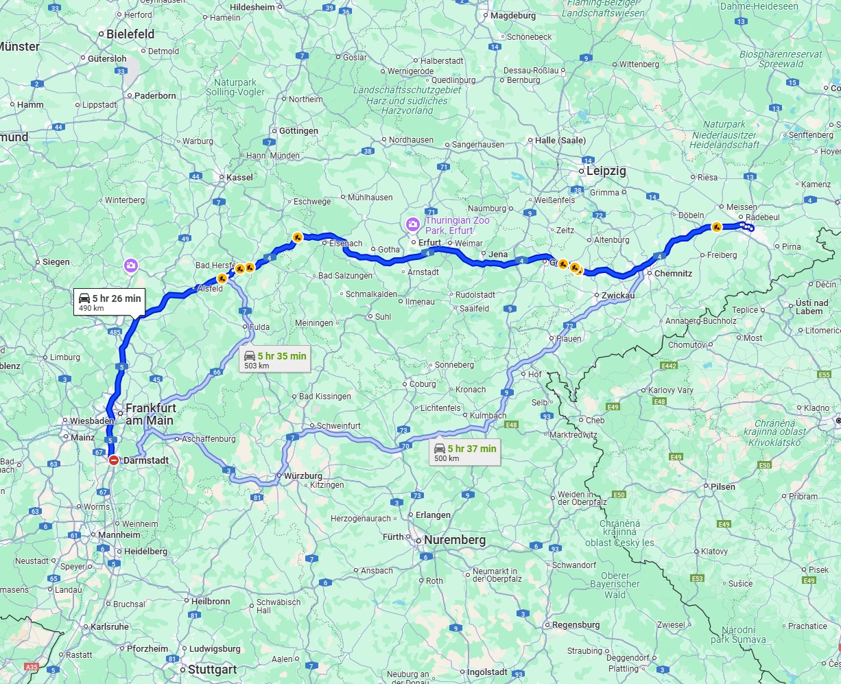 Anreise von Darmstadt Zu Dresden Über via A5 and A4