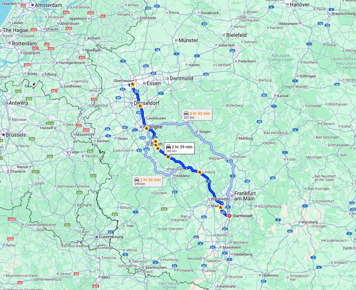 Anreise von Darmstadt Zu Duisburg Über via A3