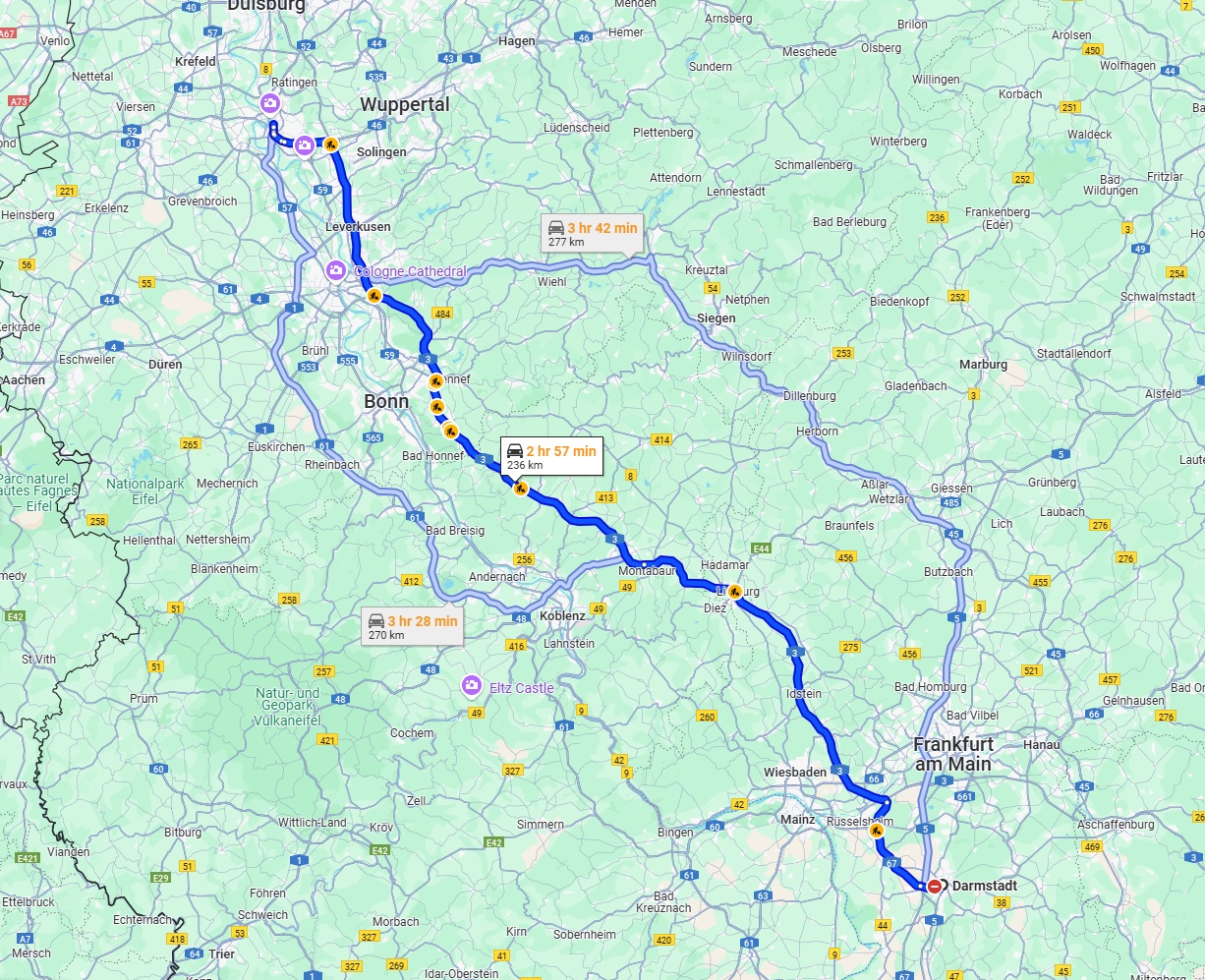 Anreise von Darmstadt Zu Düsseldorf Über via A3