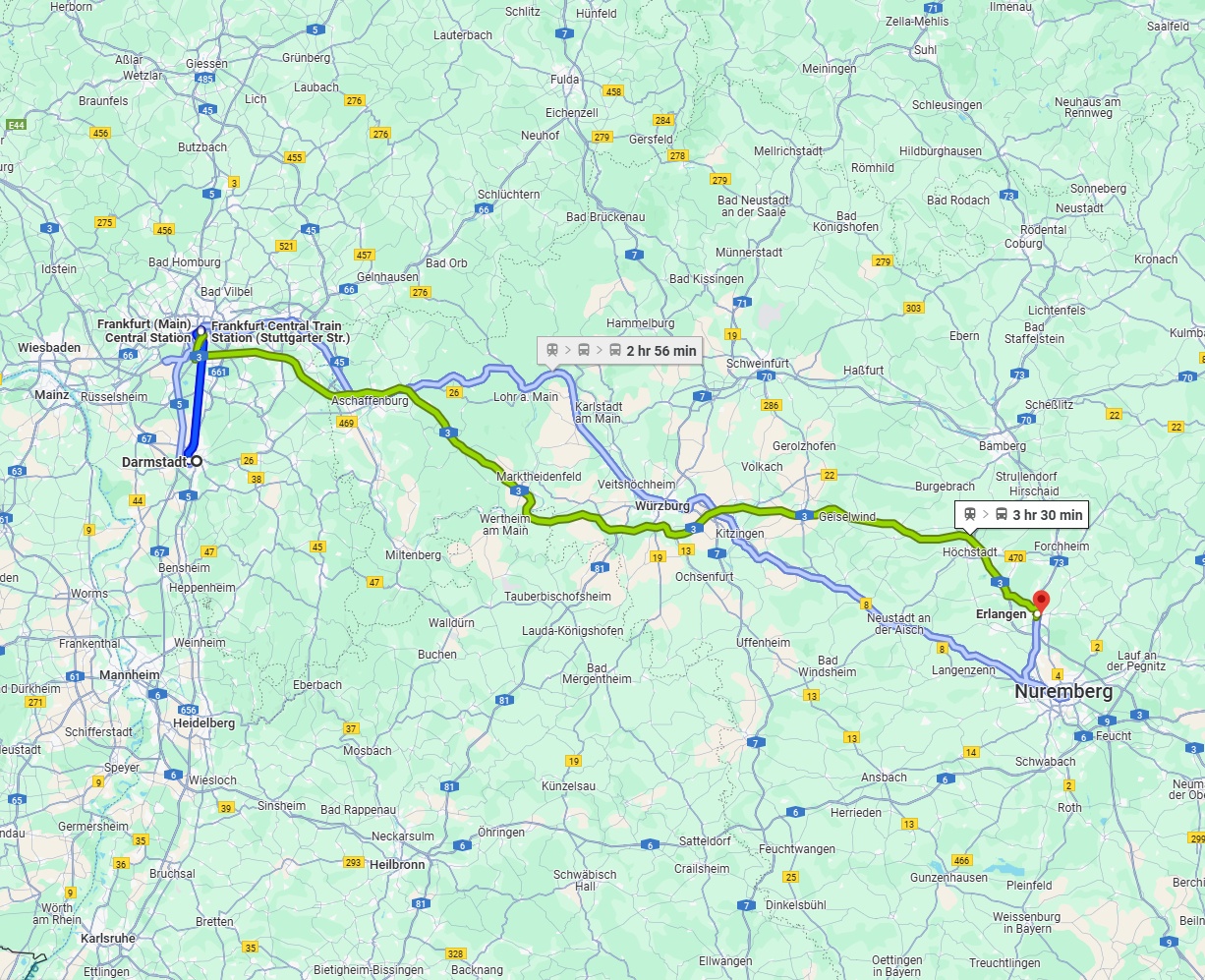 Anreise von Darmstadt Zu Erlangen Über 