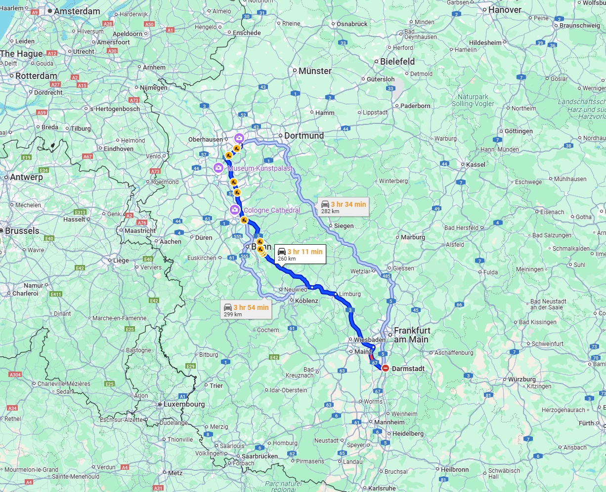 Anreise von Darmstadt Zu Essen Über via A3