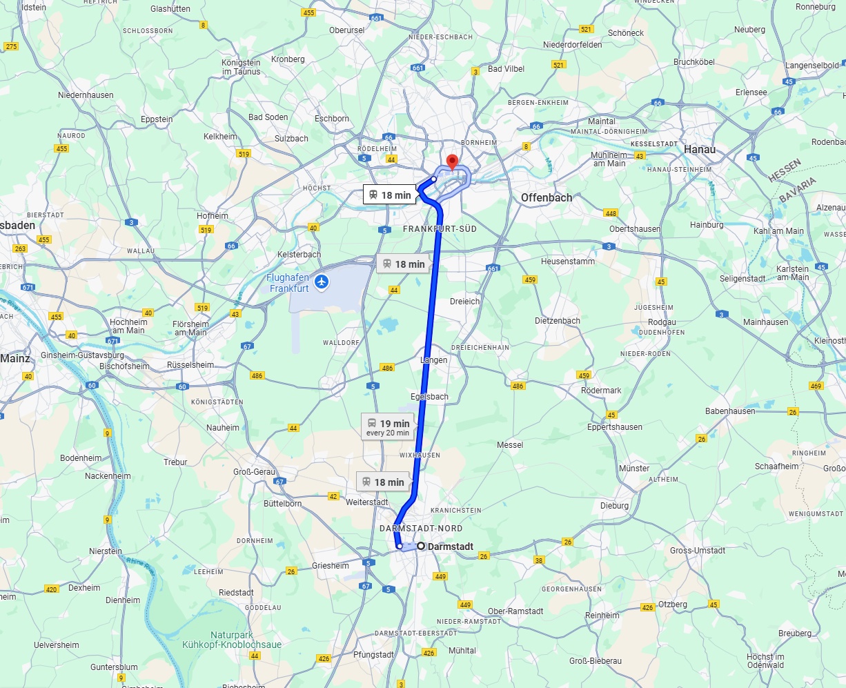Anreise von Darmstadt Zu Frankfurt am Main Über 