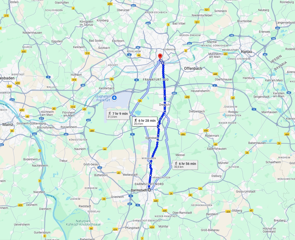 Anreise von Darmstadt Zu Frankfurt am Main Über 