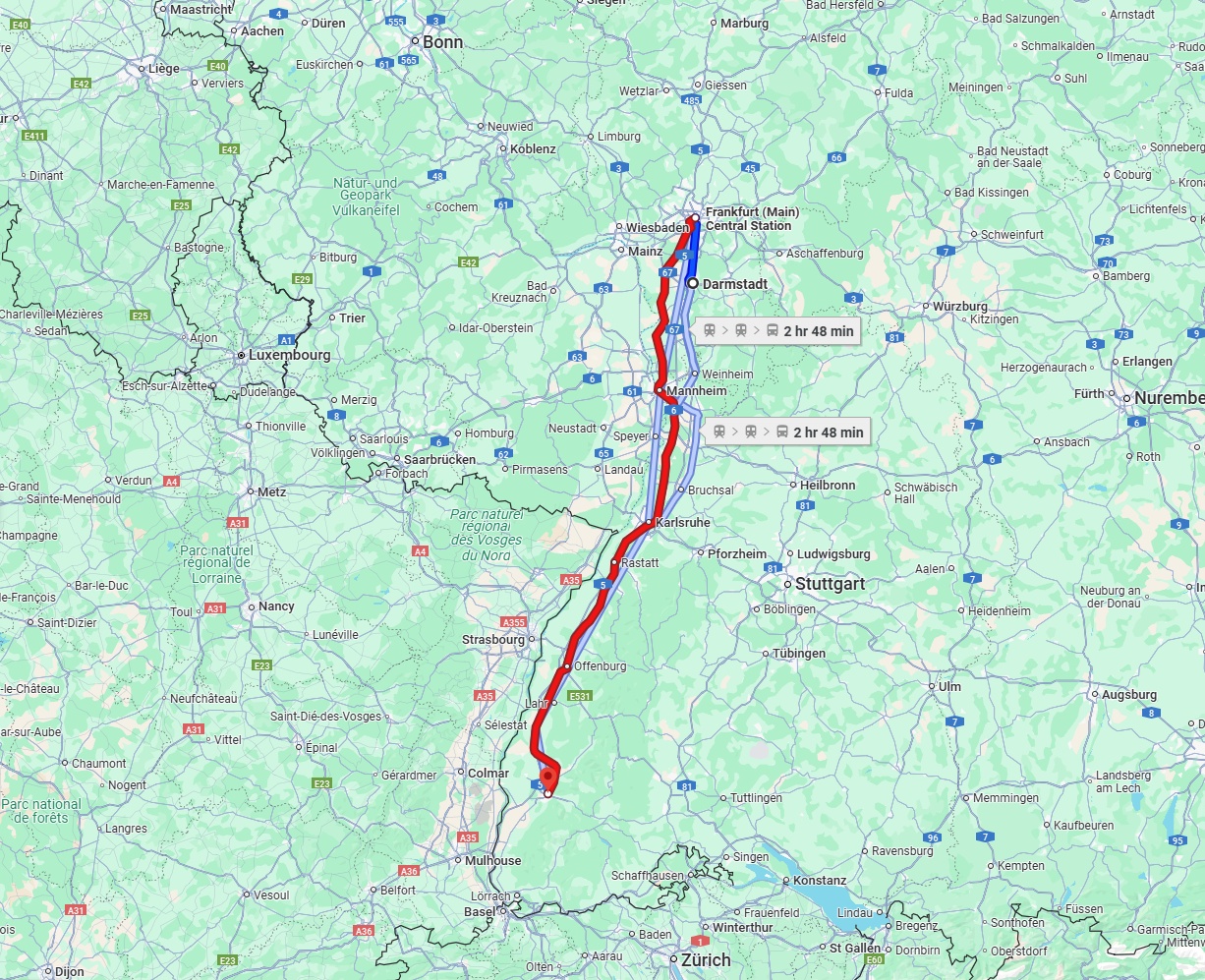 Anreise von Darmstadt Zu Freiburg im Breisgau Über 