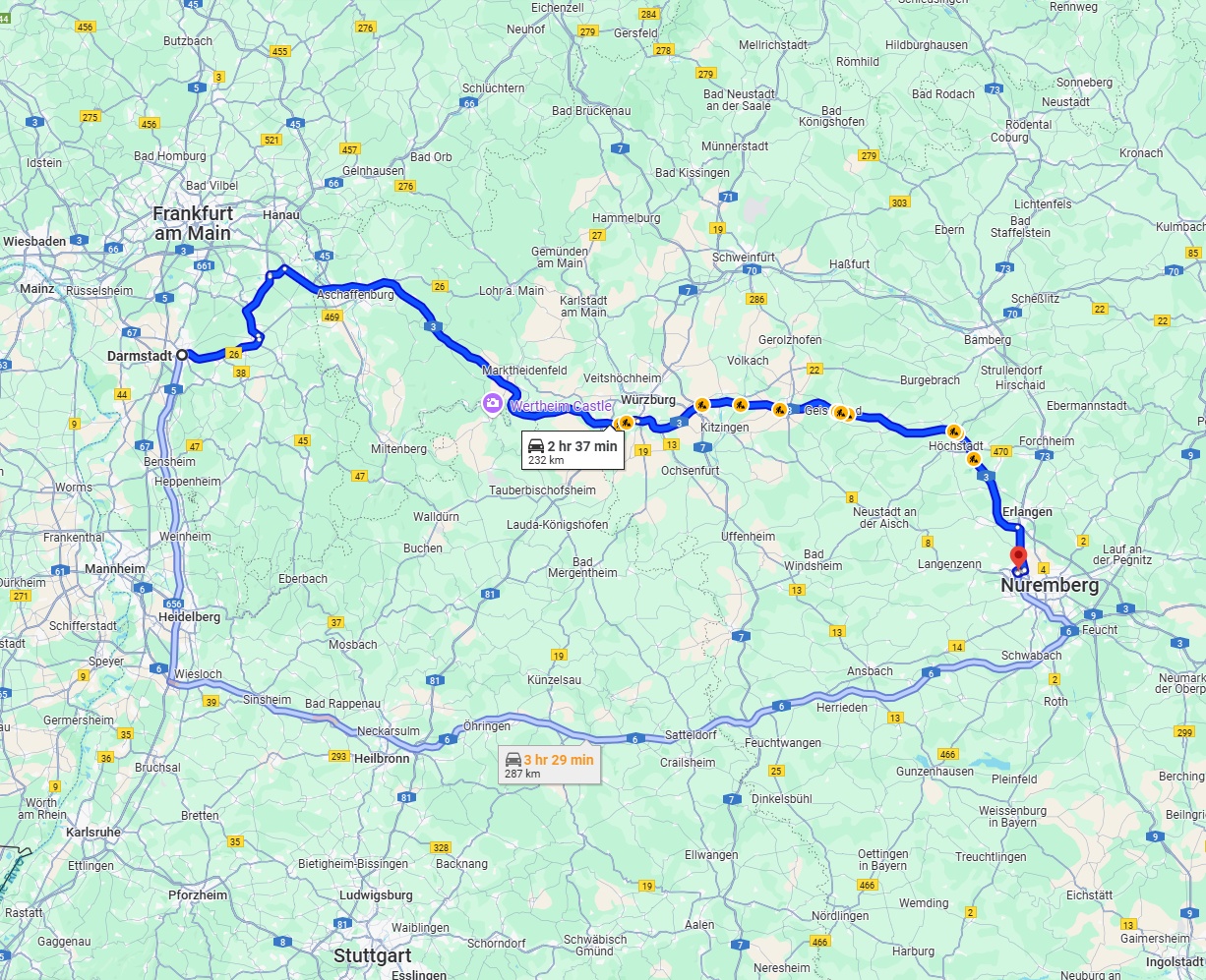 Anreise von Darmstadt Zu Fürth Über via A3