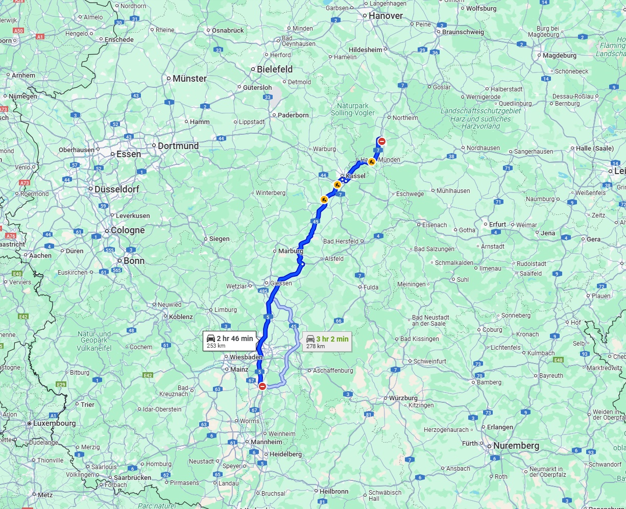 Anreise von Darmstadt Zu Göttingen Über via A5 and A49