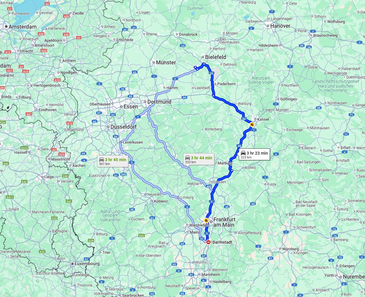 Anreise von Darmstadt Zu Gütersloh Über via A5
