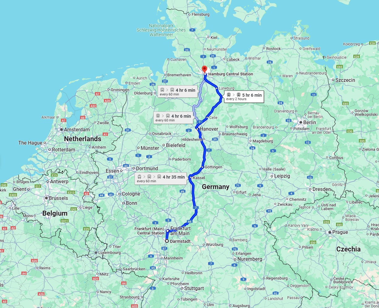Anreise von Darmstadt Zu Hamburg Über 