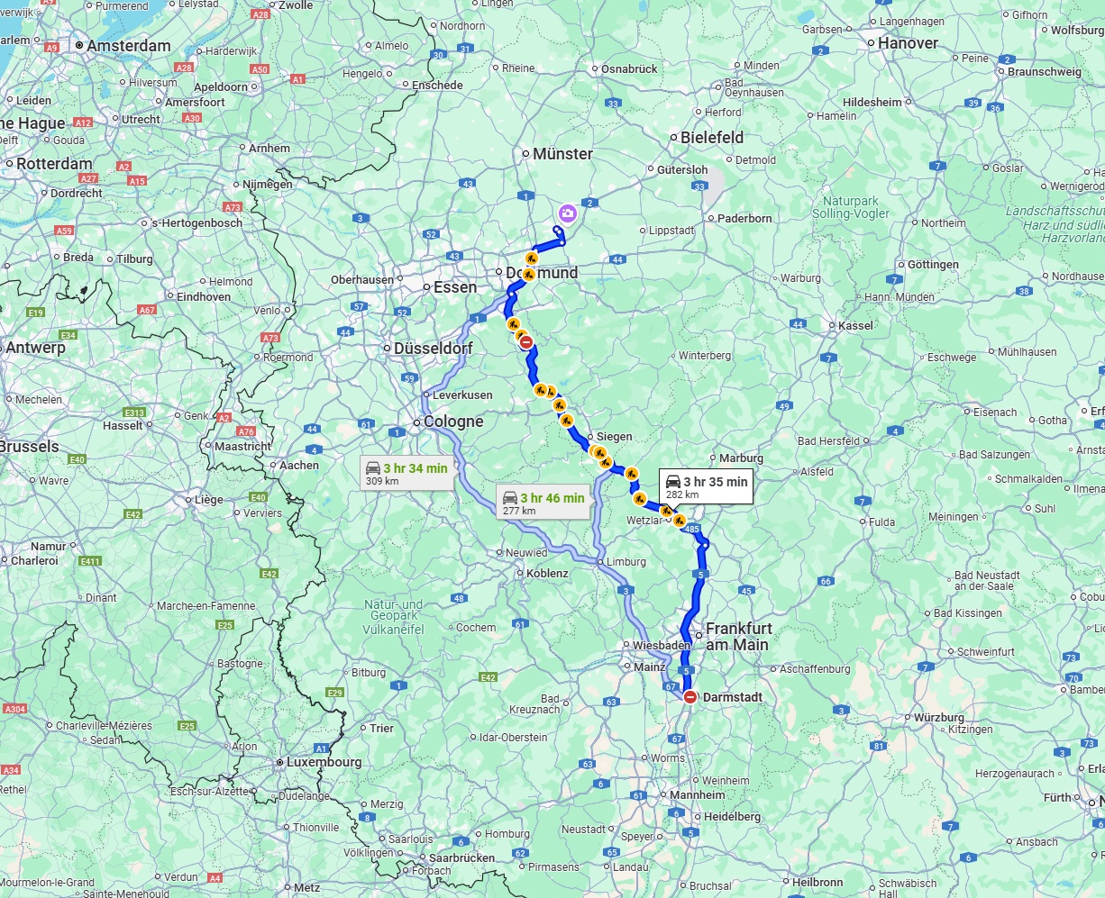 Anreise von Darmstadt Zu Hamm Über via A45