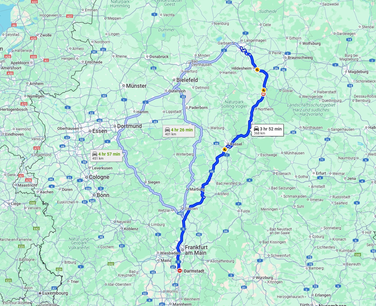 Anreise von Darmstadt Zu Hannover Über via A5 and A7