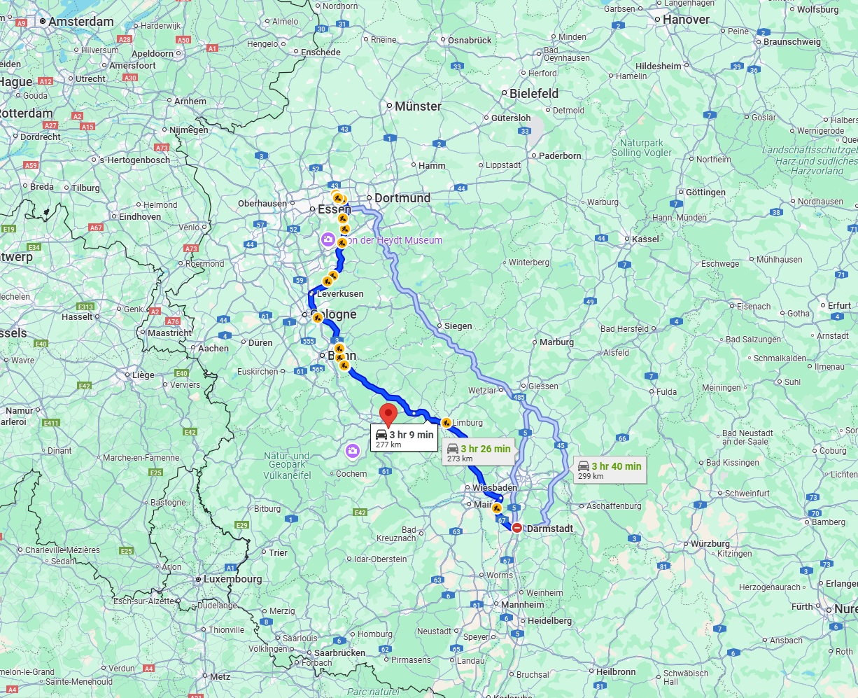 Anreise von Darmstadt Zu Herne Über via A3