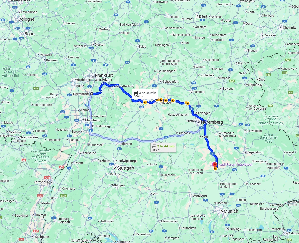 Anreise von Darmstadt Zu Ingolstadt Über via A3 and A9