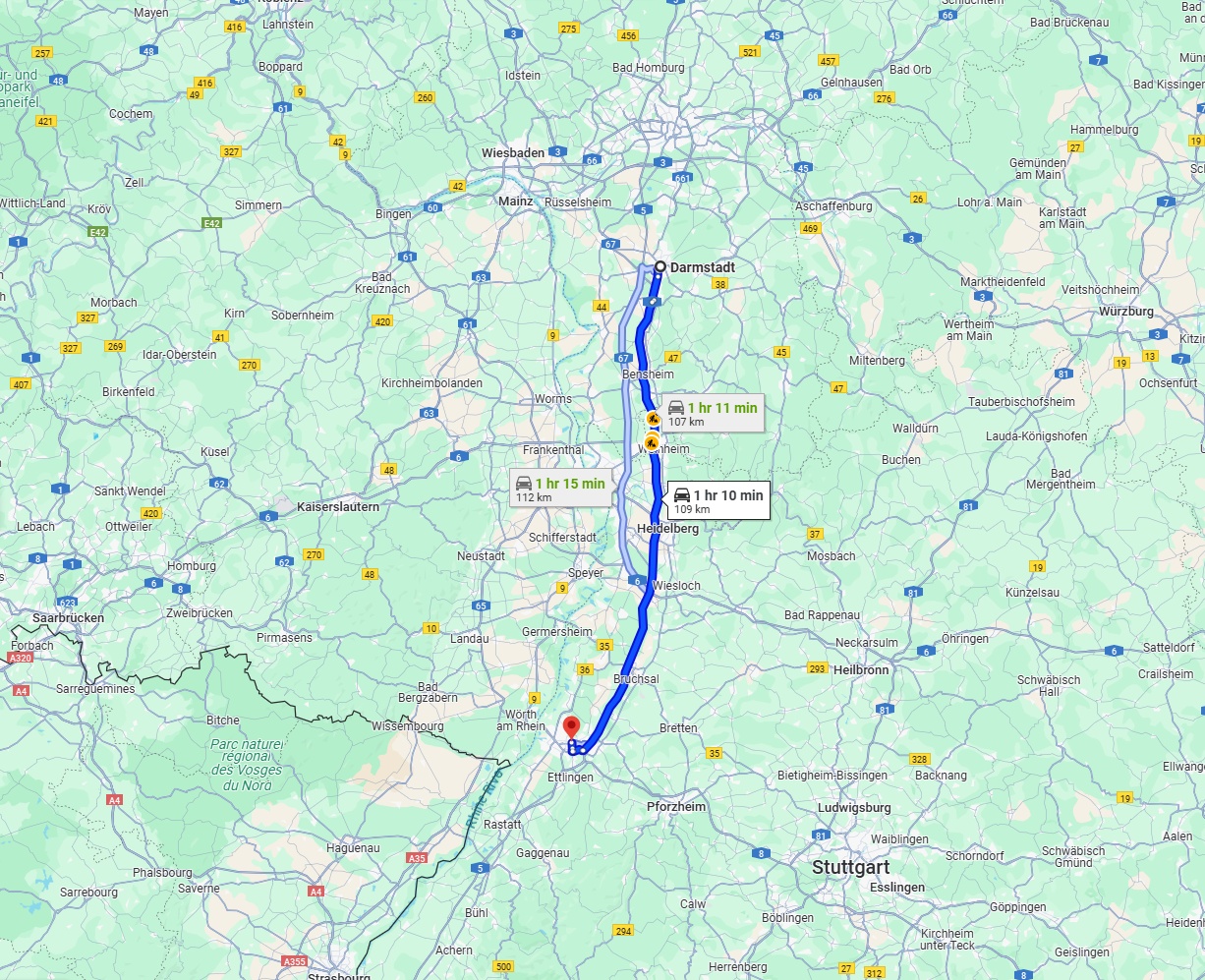 Anreise von Darmstadt Zu Karlsruhe Über via A5