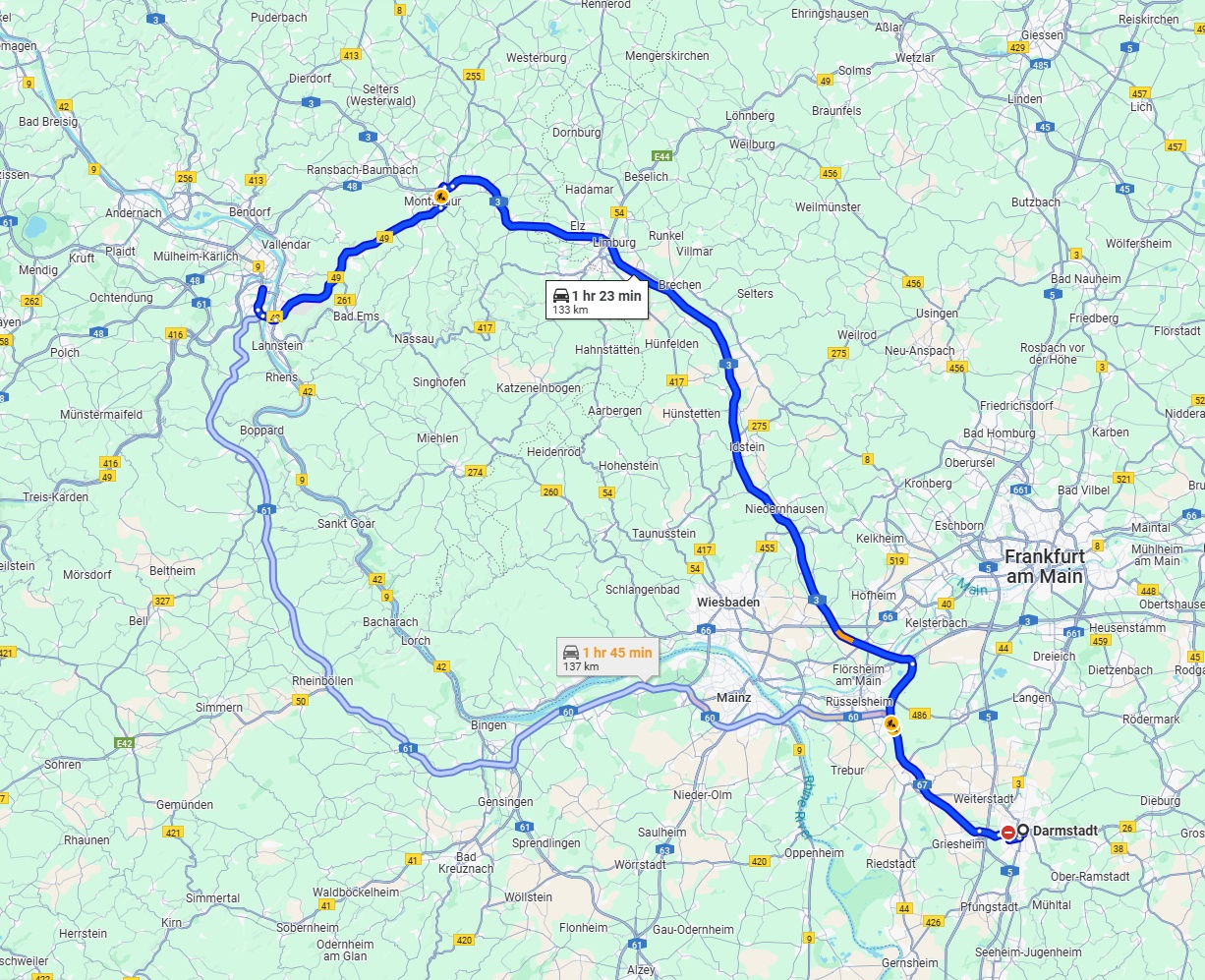 Anreise von Darmstadt Zu Koblenz Über via A3