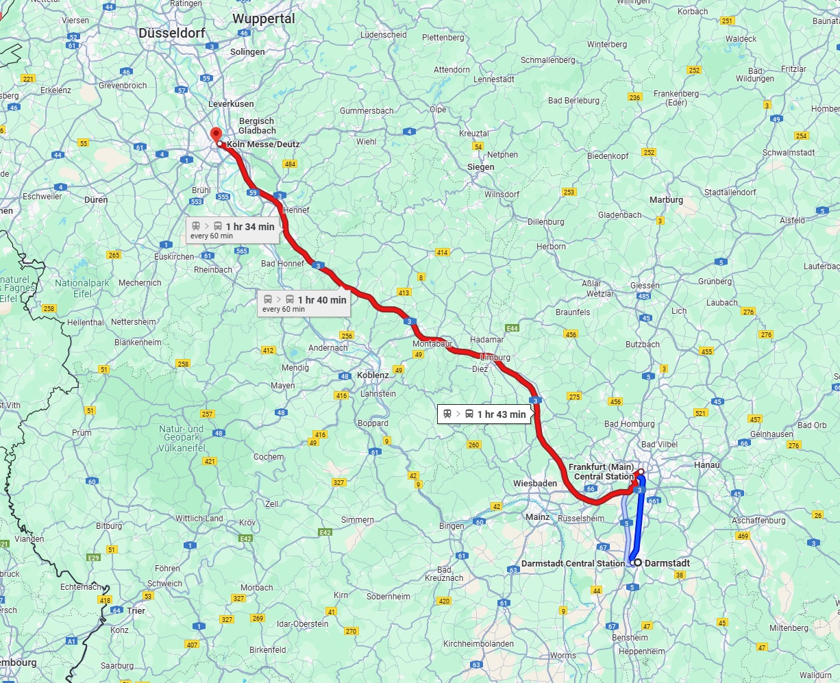 Anreise von Darmstadt Zu Köln Über 