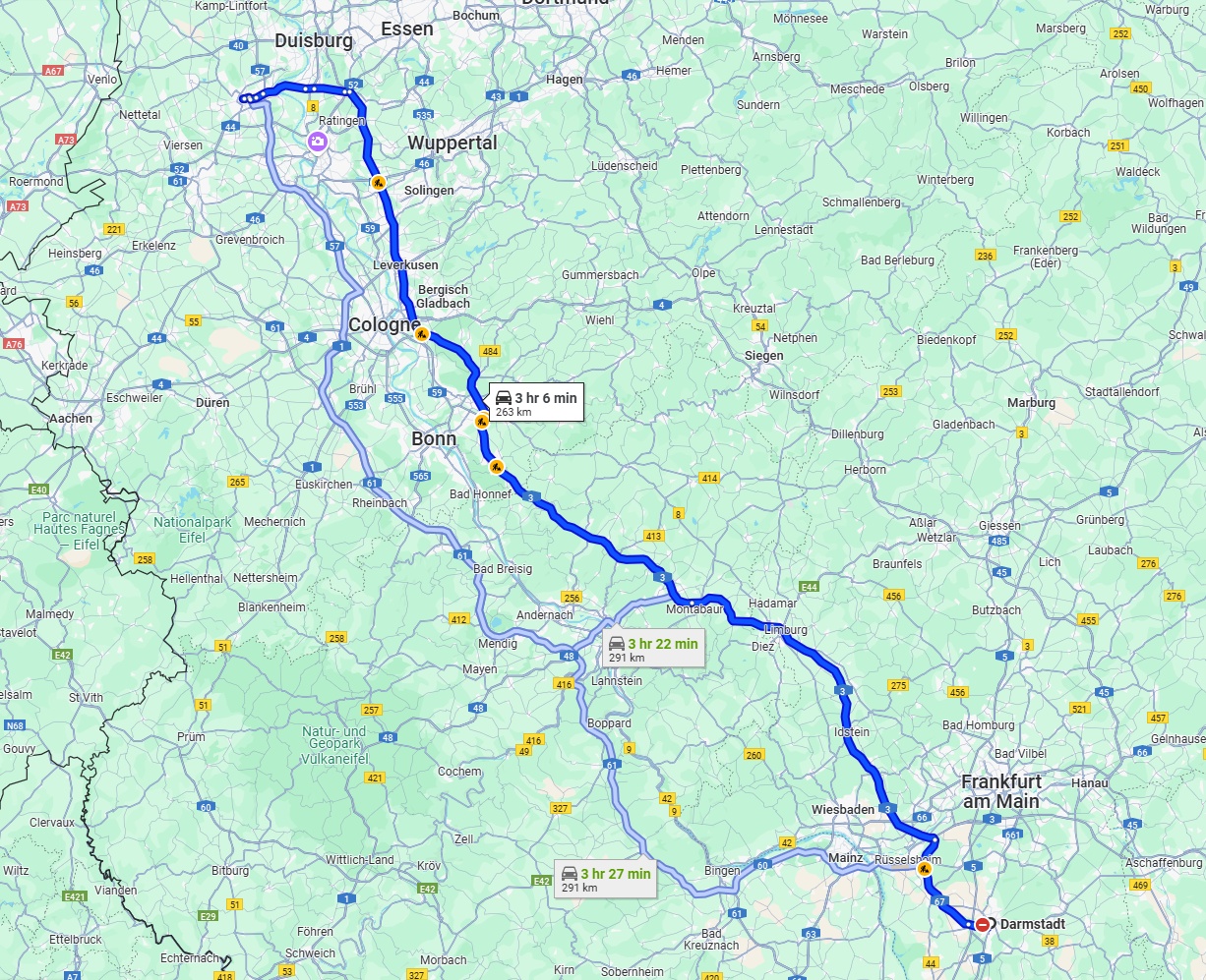 Anreise von Darmstadt Zu Krefeld Über via A3
