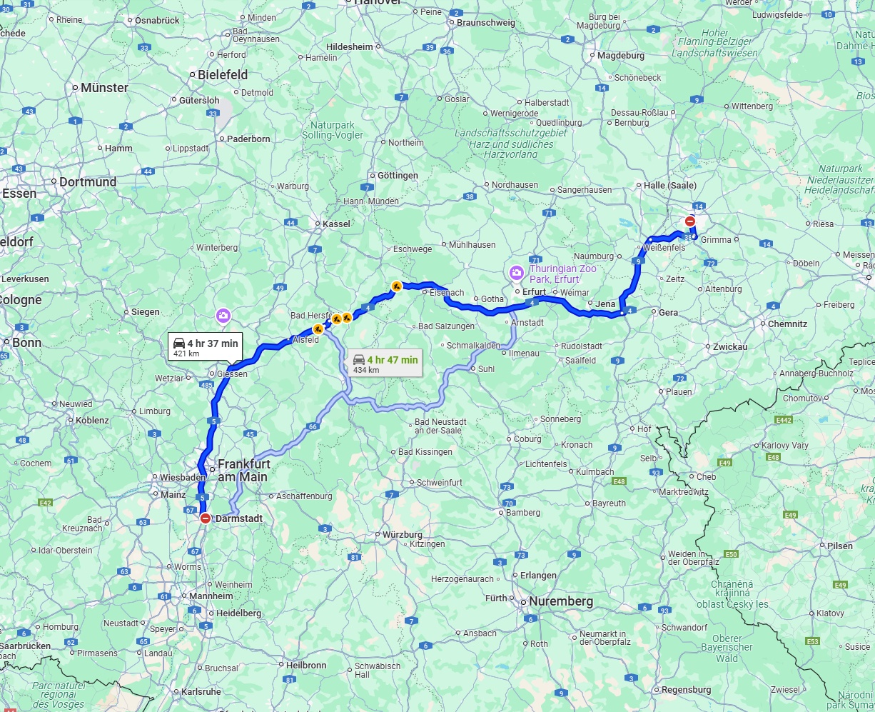 Anreise von Darmstadt Zu Leipzig Über via A5 and A4