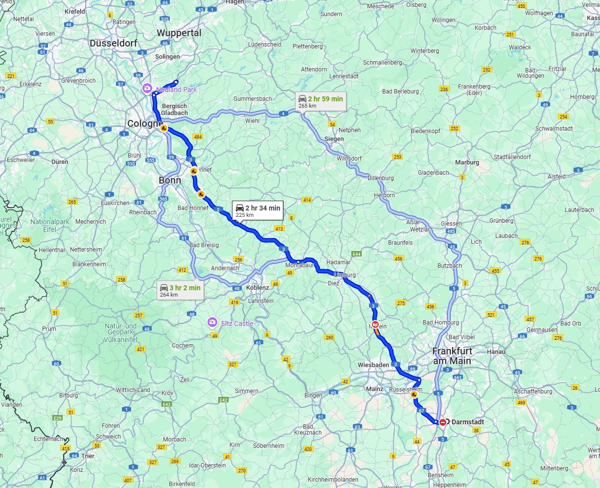 Anreise von Darmstadt Zu Leverkusen Über via A3