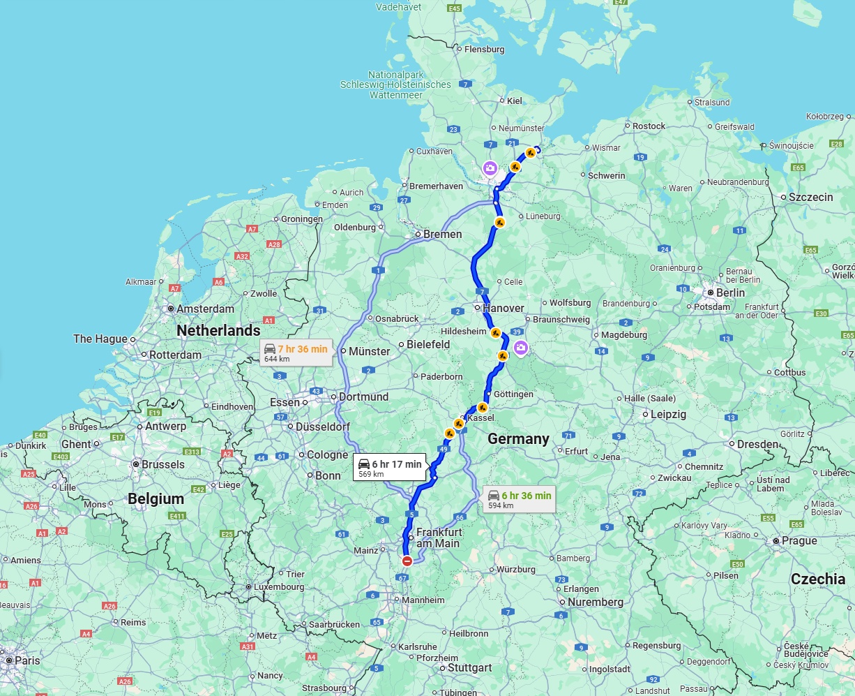 Anreise von Darmstadt Zu Lübeck Über via A7