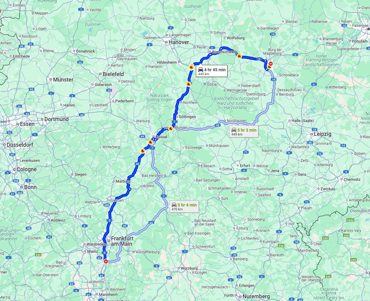 Anreise von Darmstadt Zu Magdeburg Über via A7