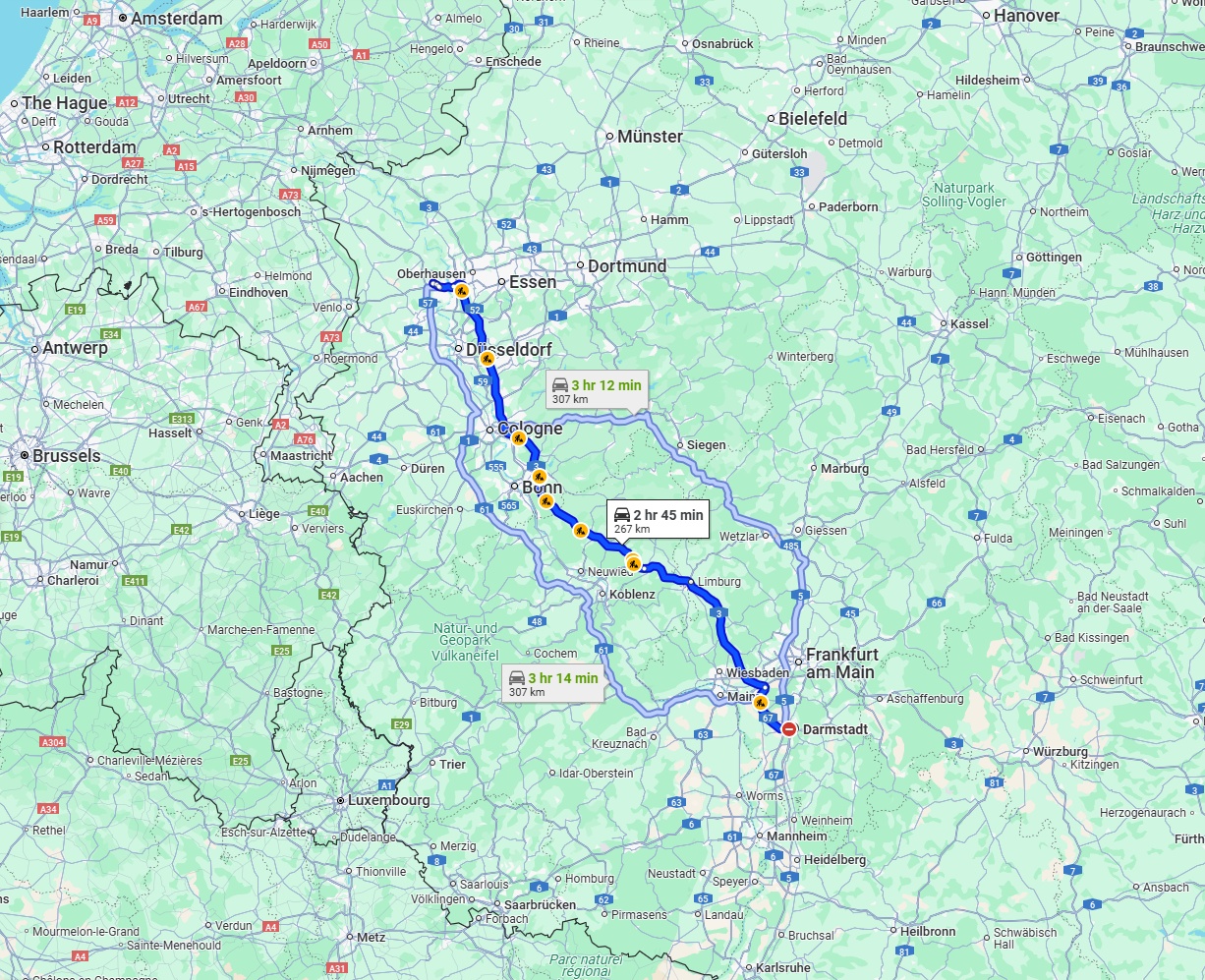 Anreise von Darmstadt Zu Moers Über via A3