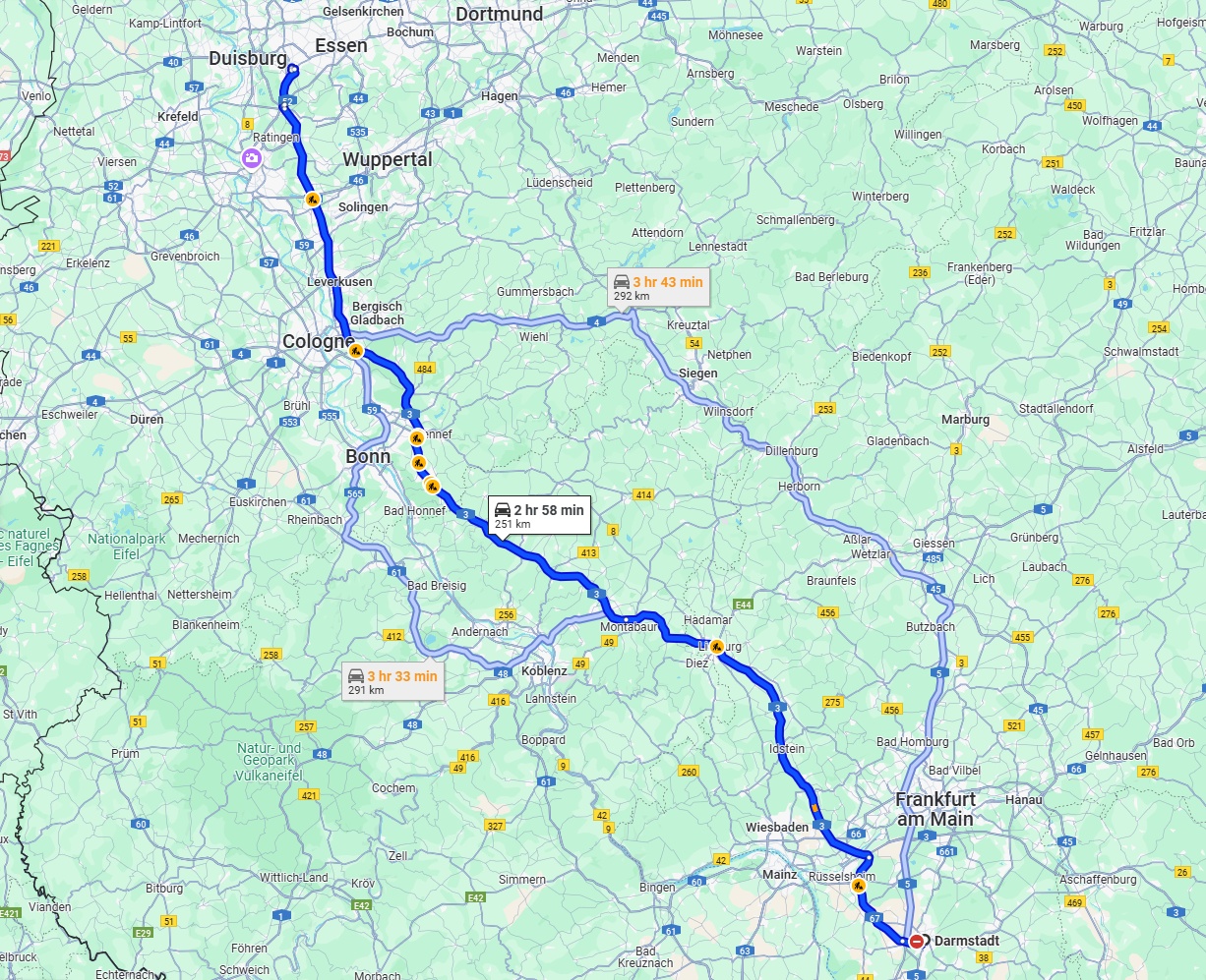 Anreise von Darmstadt Zu Mülheim an der Ruhr Über via A3