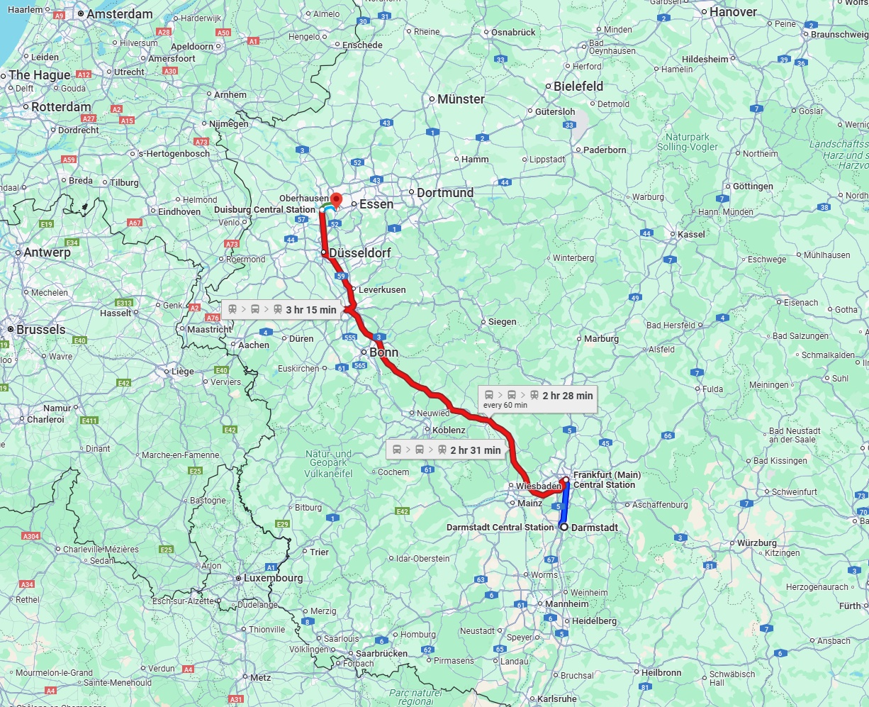 Anreise von Darmstadt Zu Mülheim an der Ruhr Über 