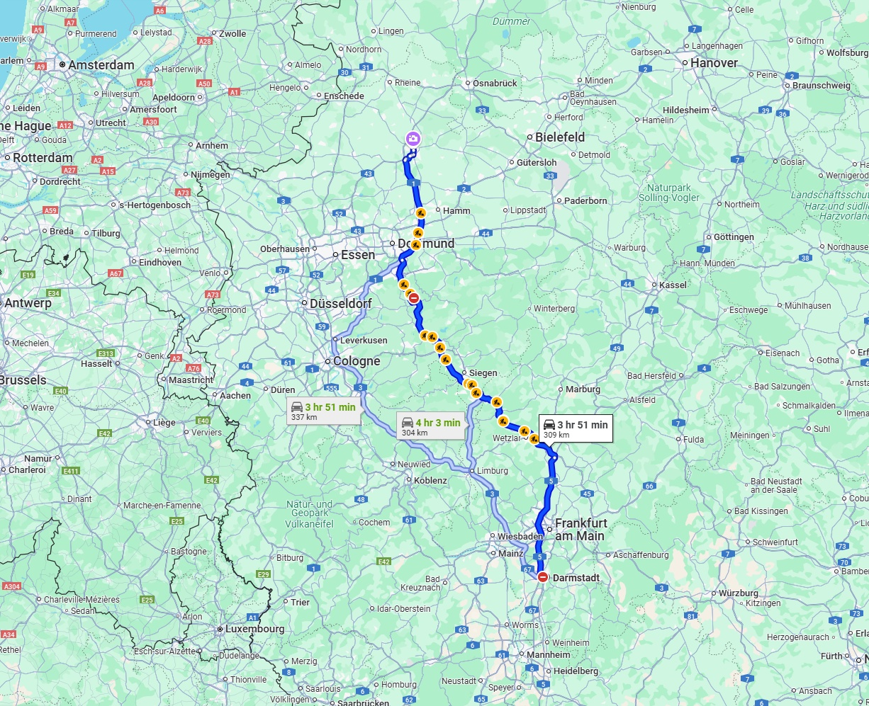 Anreise von Darmstadt Zu Münster Über via A45