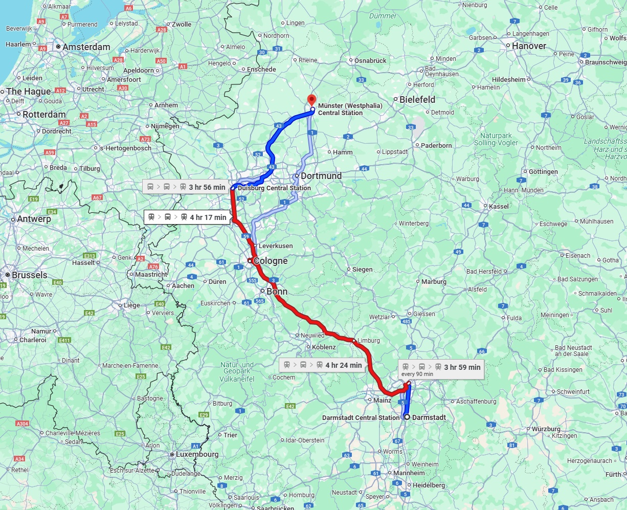 Anreise von Darmstadt Zu Münster Über 