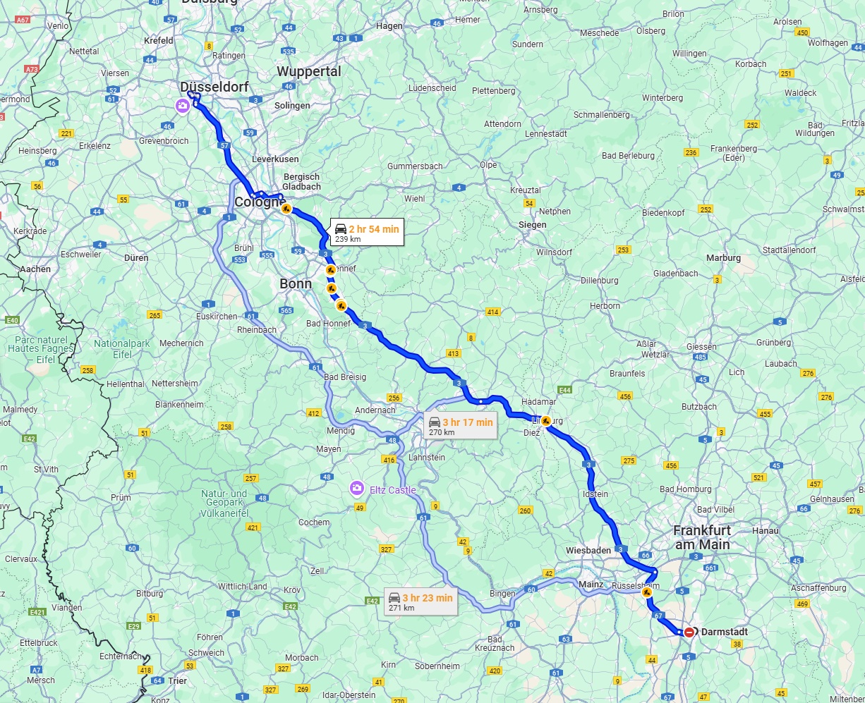 Anreise von Darmstadt Zu Neuss Über via A3