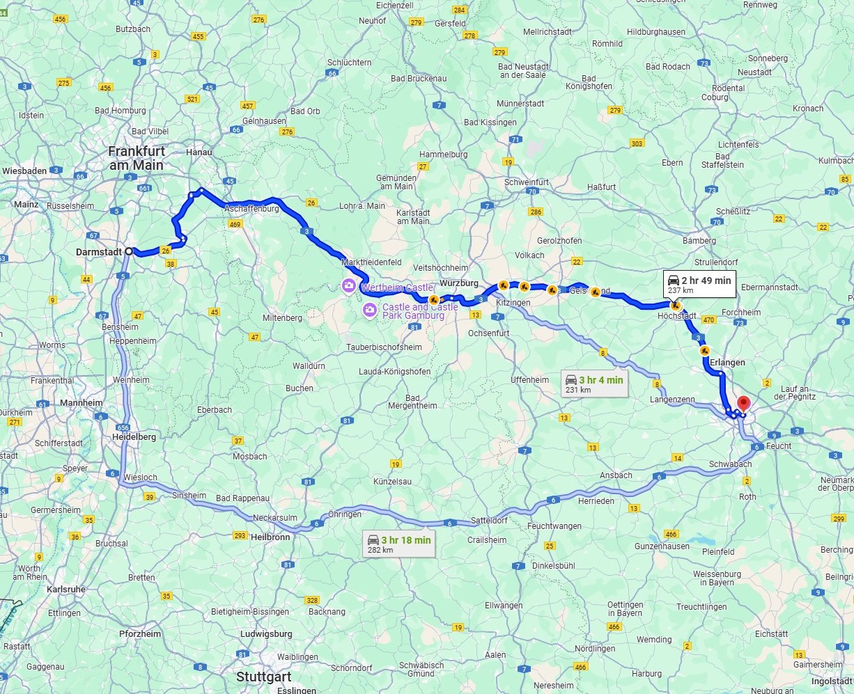Anreise von Darmstadt Zu Nürnberg Über via A3