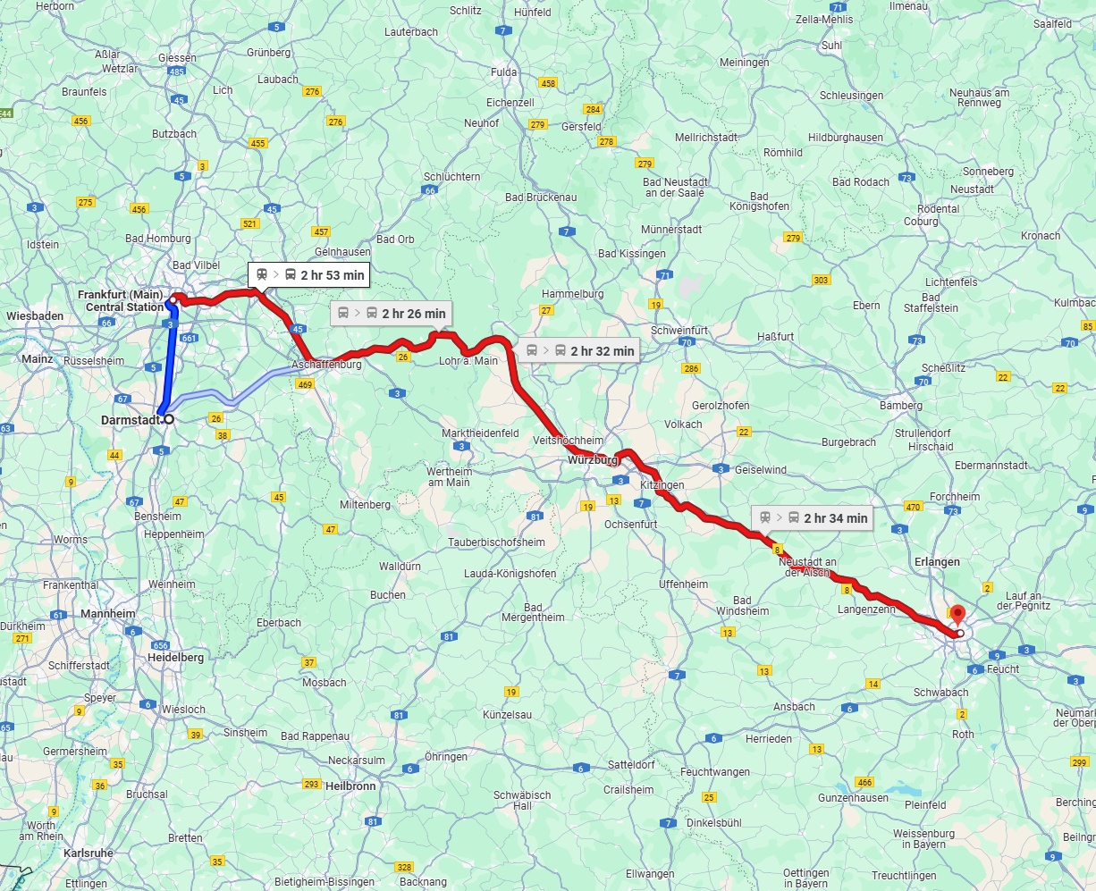 Anreise von Darmstadt Zu Nürnberg Über 