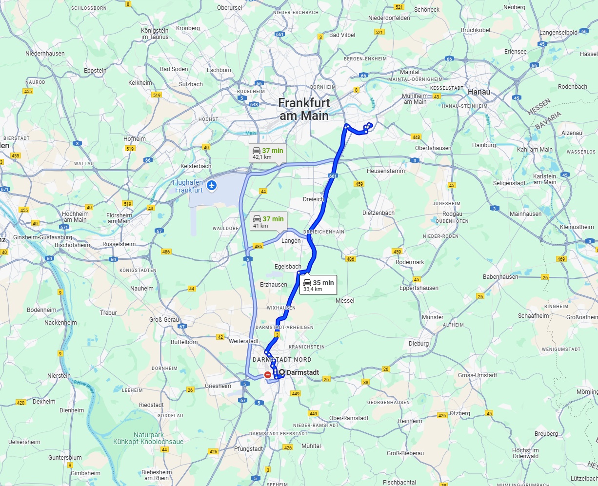 Anreise von Darmstadt Zu Offenbach am Main Über via B3 and A661