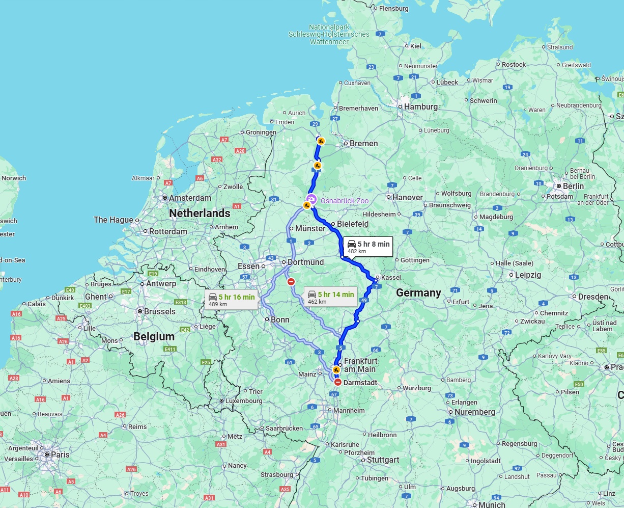 Anreise von Darmstadt Zu Oldenburg Über via A5