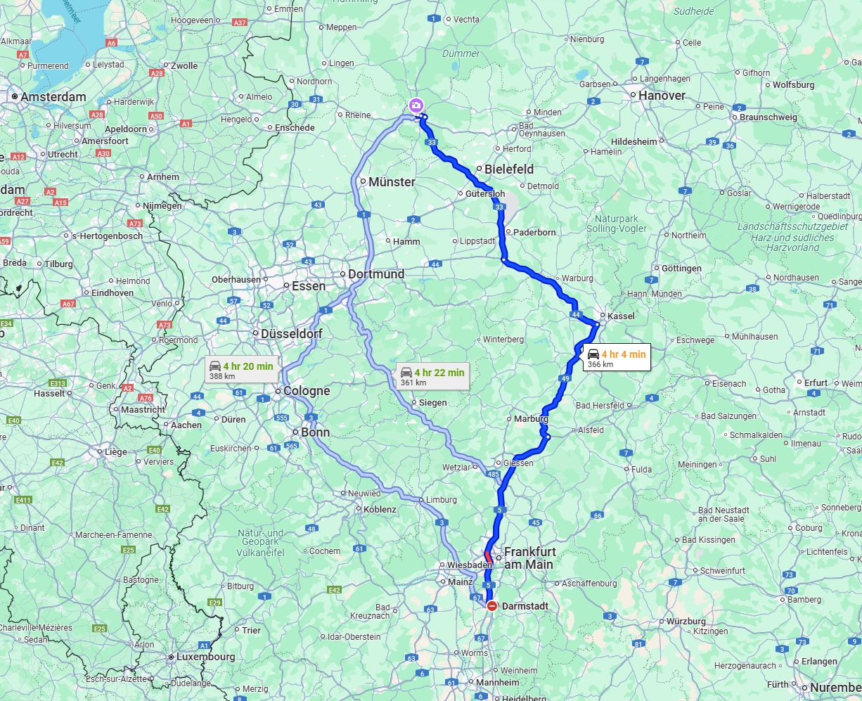 Anreise von Darmstadt Zu Osnabrück Über via A5 and A33