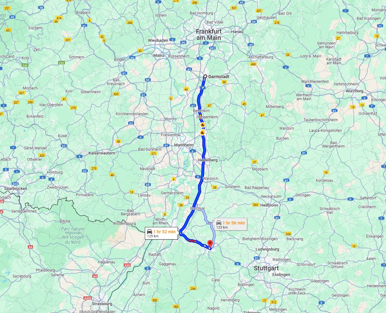 Anreise von Darmstadt Zu Pforzheim Über via A5