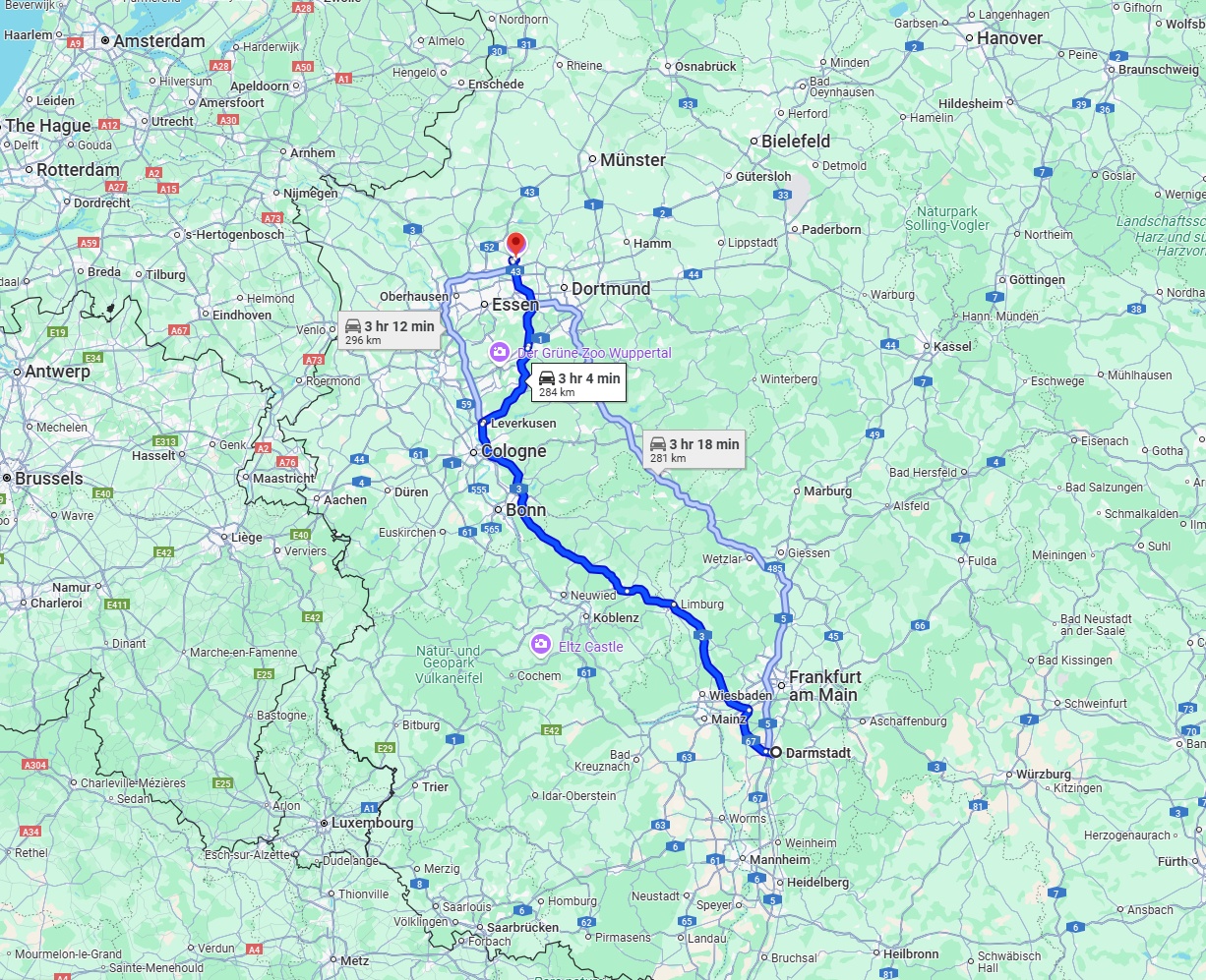 Anreise von Darmstadt Zu Recklinghausen Über via A3