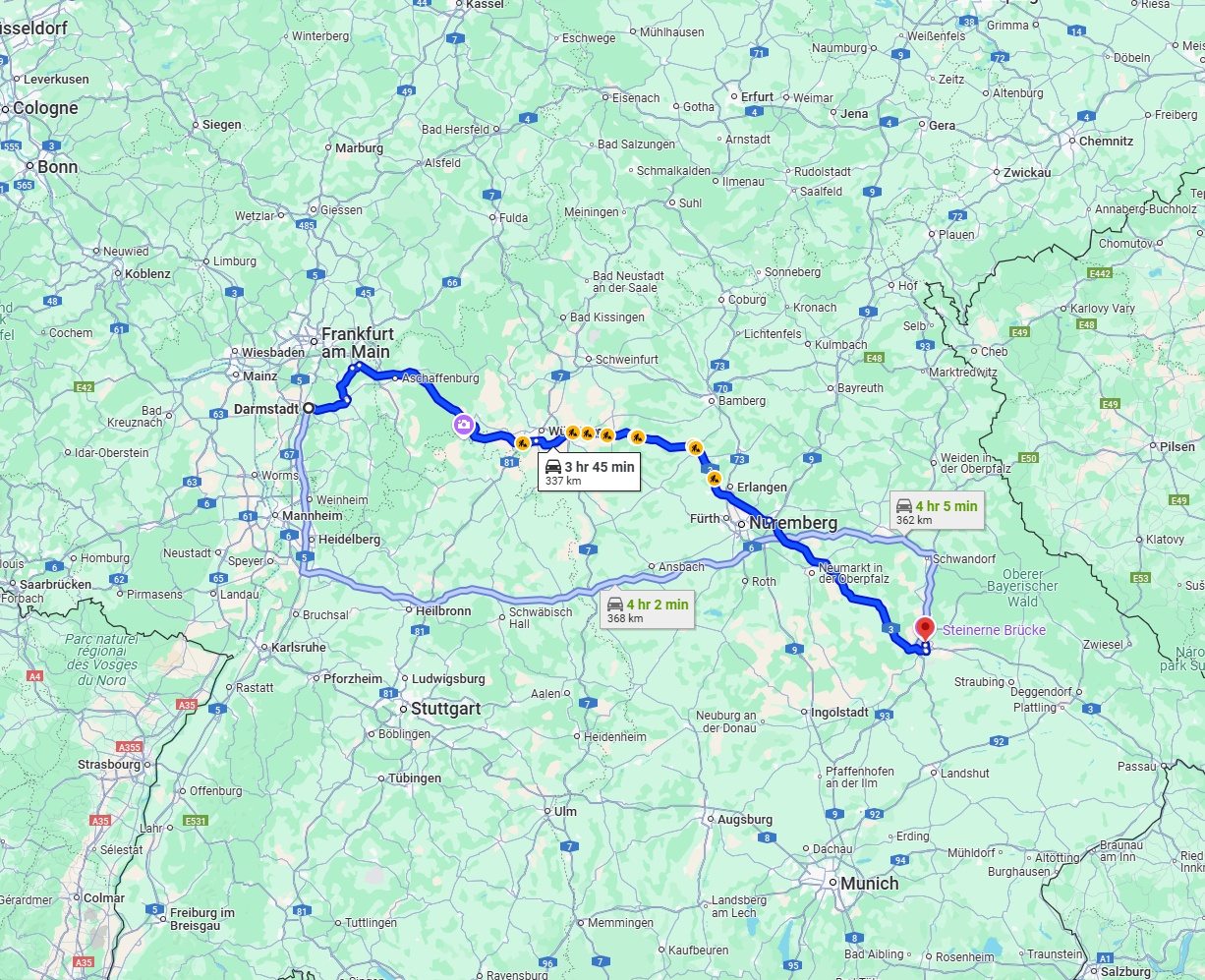 Anreise von Darmstadt Zu Regensburg Über via A3