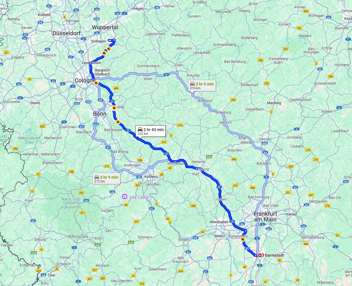 Anreise von Darmstadt Zu Remscheid Über via A3