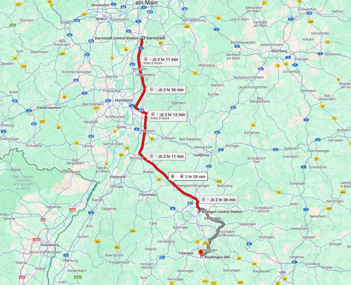 Anreise von Darmstadt Zu Reutlingen Über 