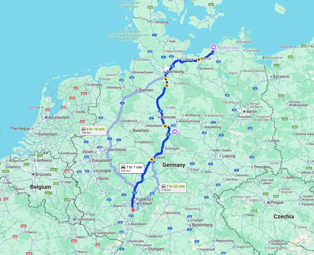 Anreise von Darmstadt Zu Rostock Über via A7