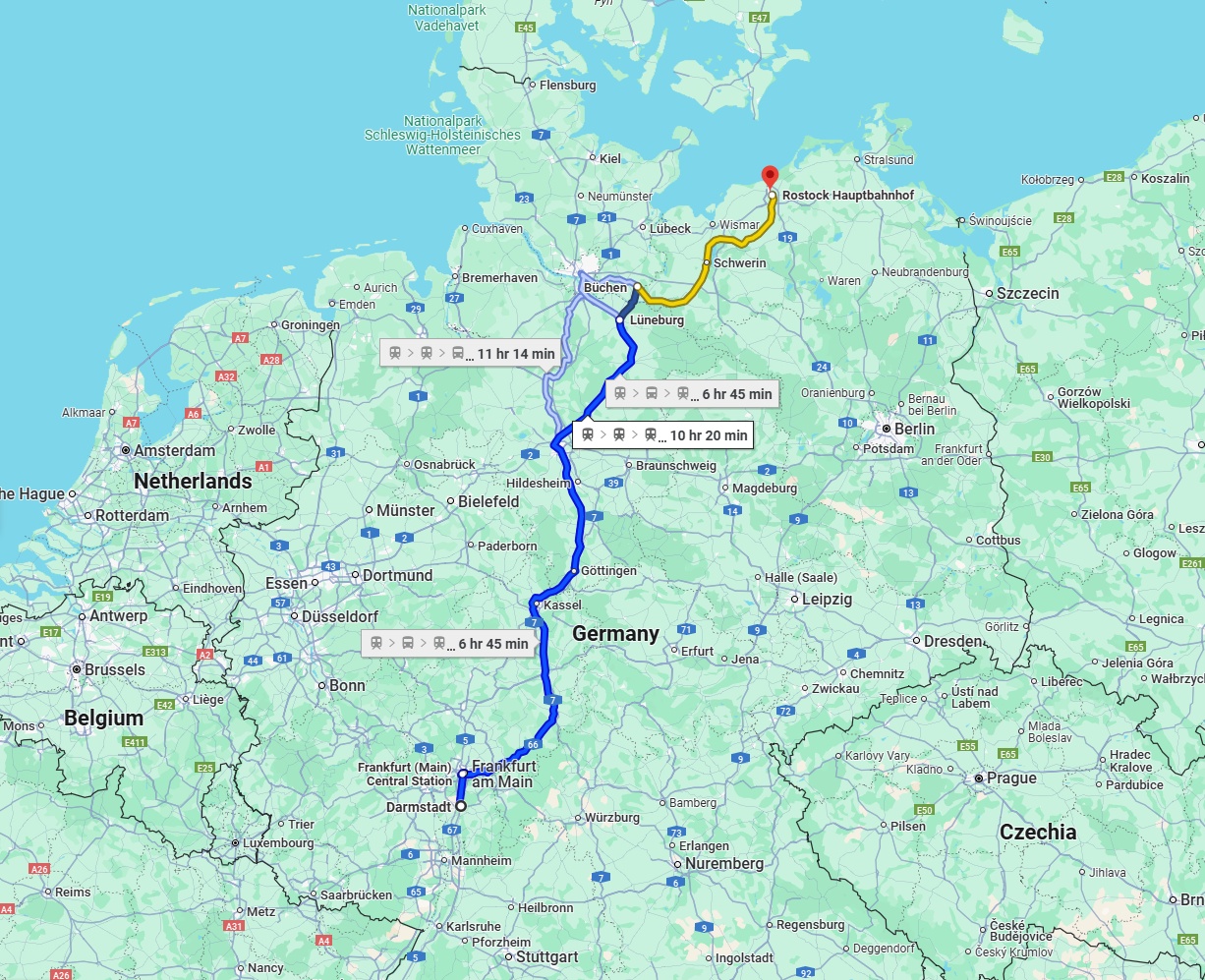 Anreise von Darmstadt Zu Rostock Über 