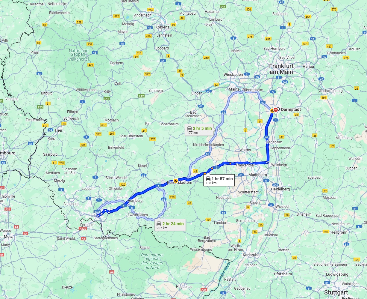 Anreise von Darmstadt Zu Saarbrücken Über via A6