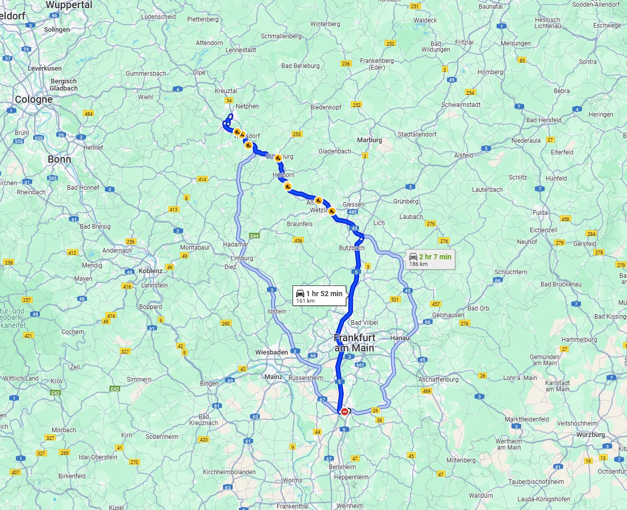 Anreise von Darmstadt Zu Siegen Über via A5 and A45