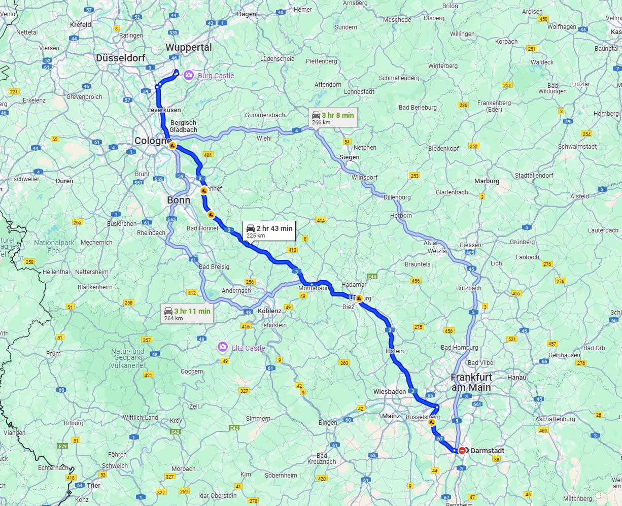 Anreise von Darmstadt Zu Solingen Über via A3