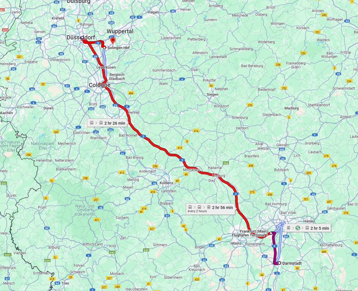 Anreise von Darmstadt Zu Solingen Über 