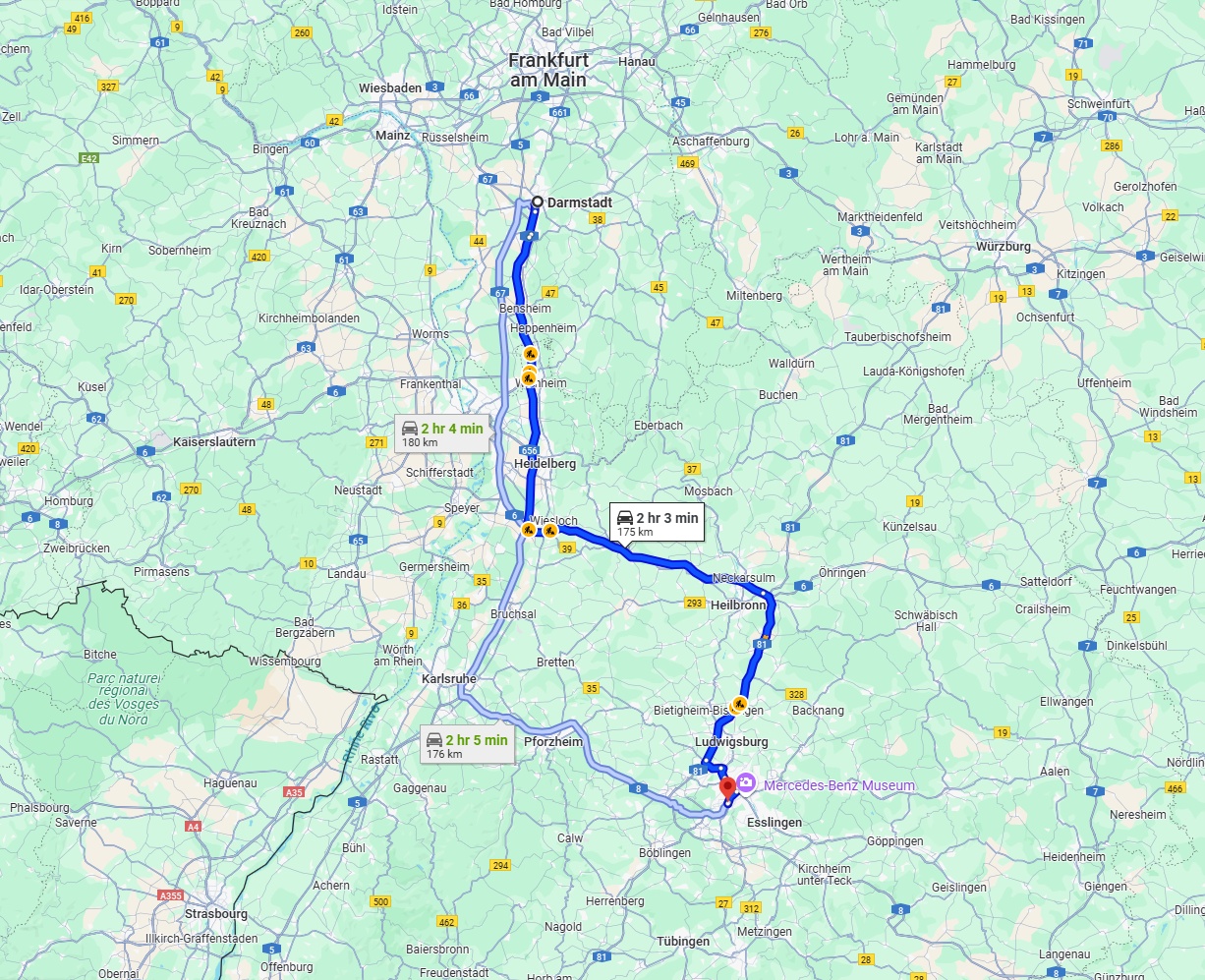 Anreise von Darmstadt Zu Stuttgart Über via A5 and A6