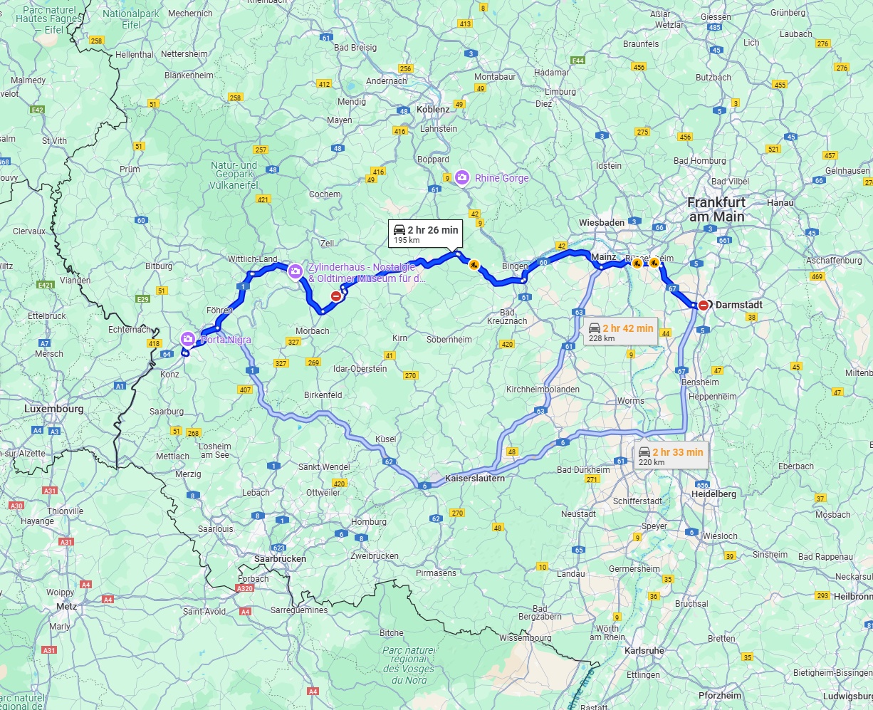 Anreise von Darmstadt Zu Trier Über via A60
