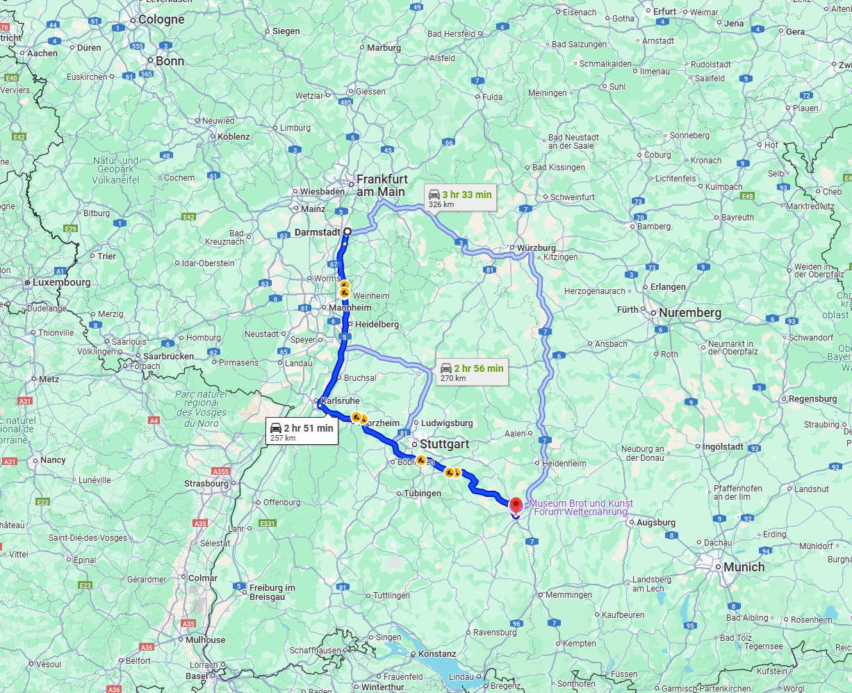 Anreise von Darmstadt Zu Ulm Über via A5 and A8