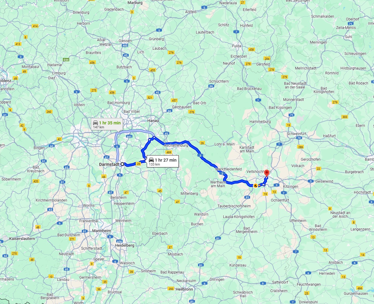 Anreise von Darmstadt Zu Würzburg Über via A3